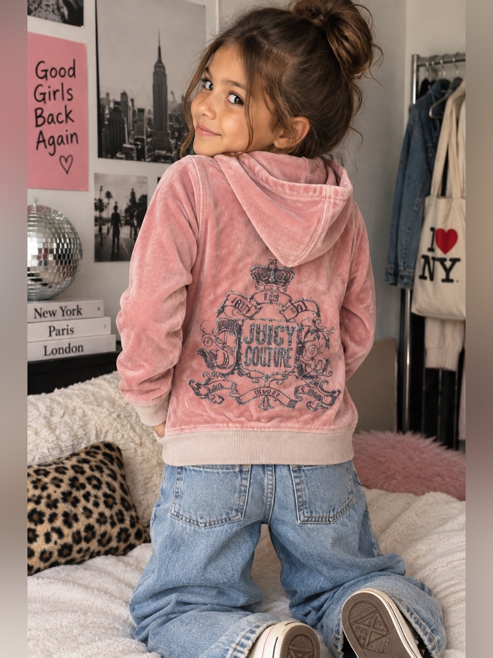Juicy Couture Pink Velour Crest Zip Hoodie Y2K Girls Size 7